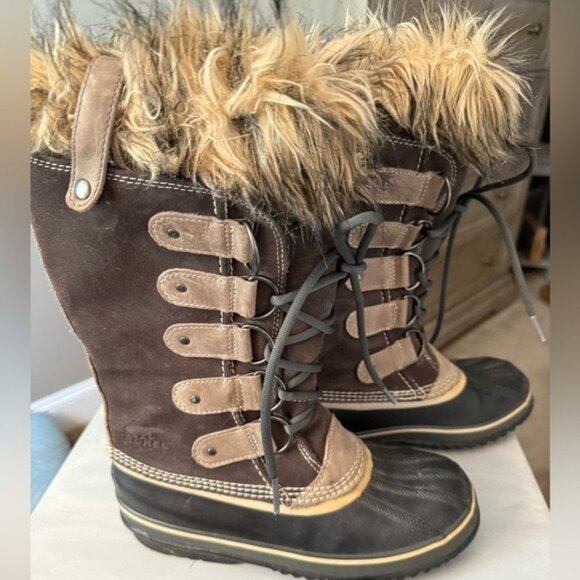 Sorel Women's Boots Joan of Arctic Waterproof Size 8 Dark Stone Faux Fur - Picture 1 of 10